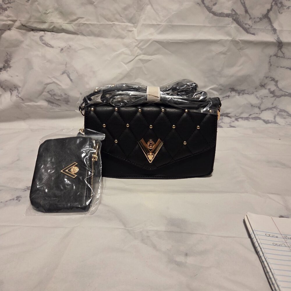 Valentino Orlandi Black Studded Crossbody with Coin Purse #0018